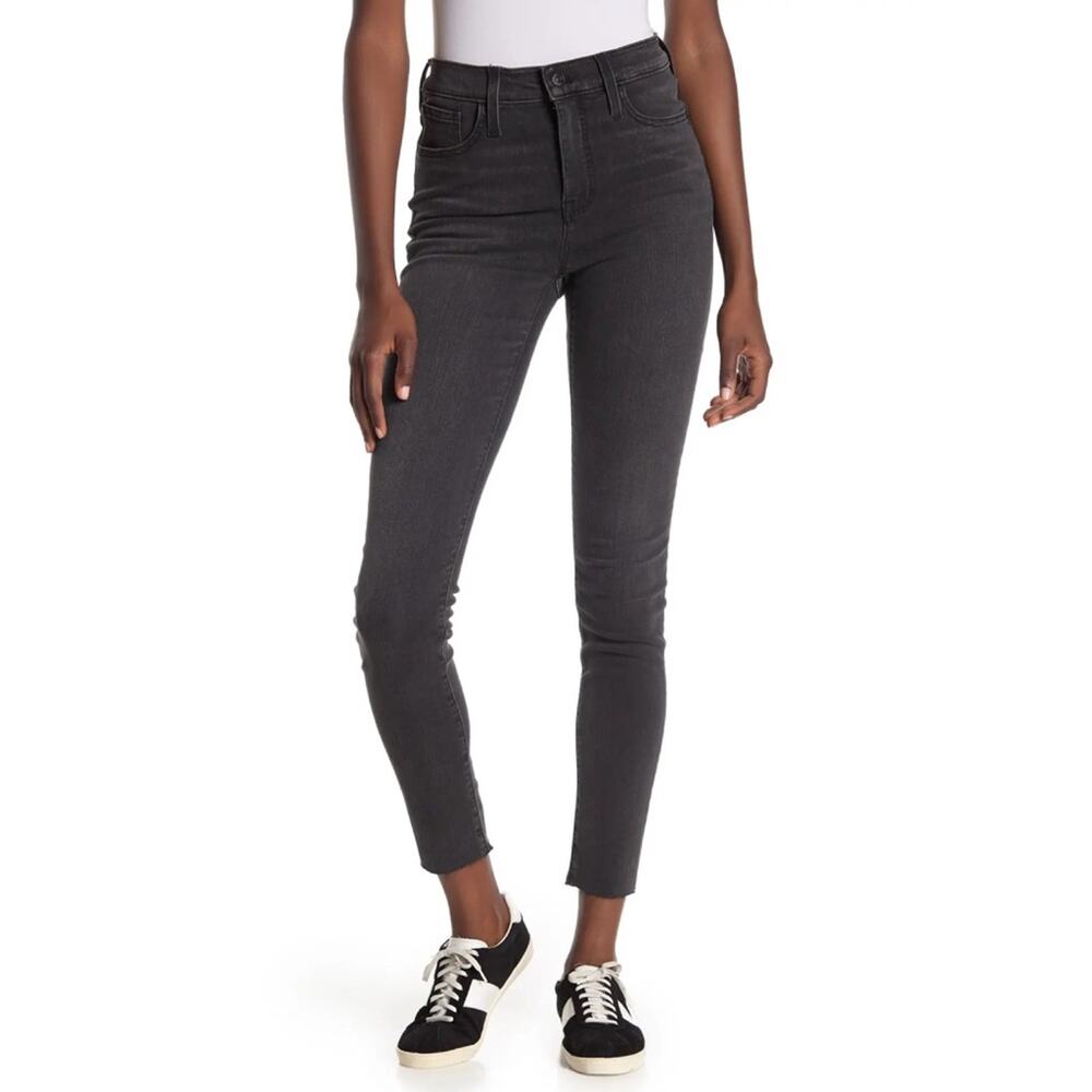 Madewell Washed Black Mid Rise Skinny Ankle Jeans Raw Hem W24